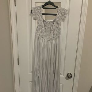 Off The Shoulder Navy/White Striped Maxi